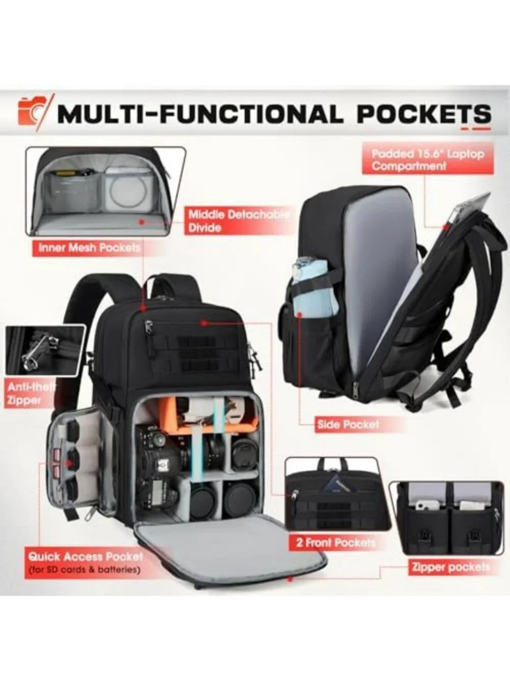 Stylish Camera Backpack for DSLR, SLR & Mirrorless - Perfect for Photographers